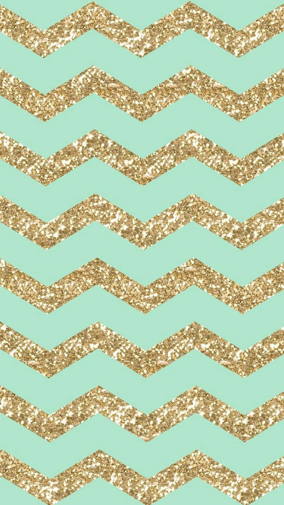 Cute Iphone Teal And Gold Chevron Pattern Background