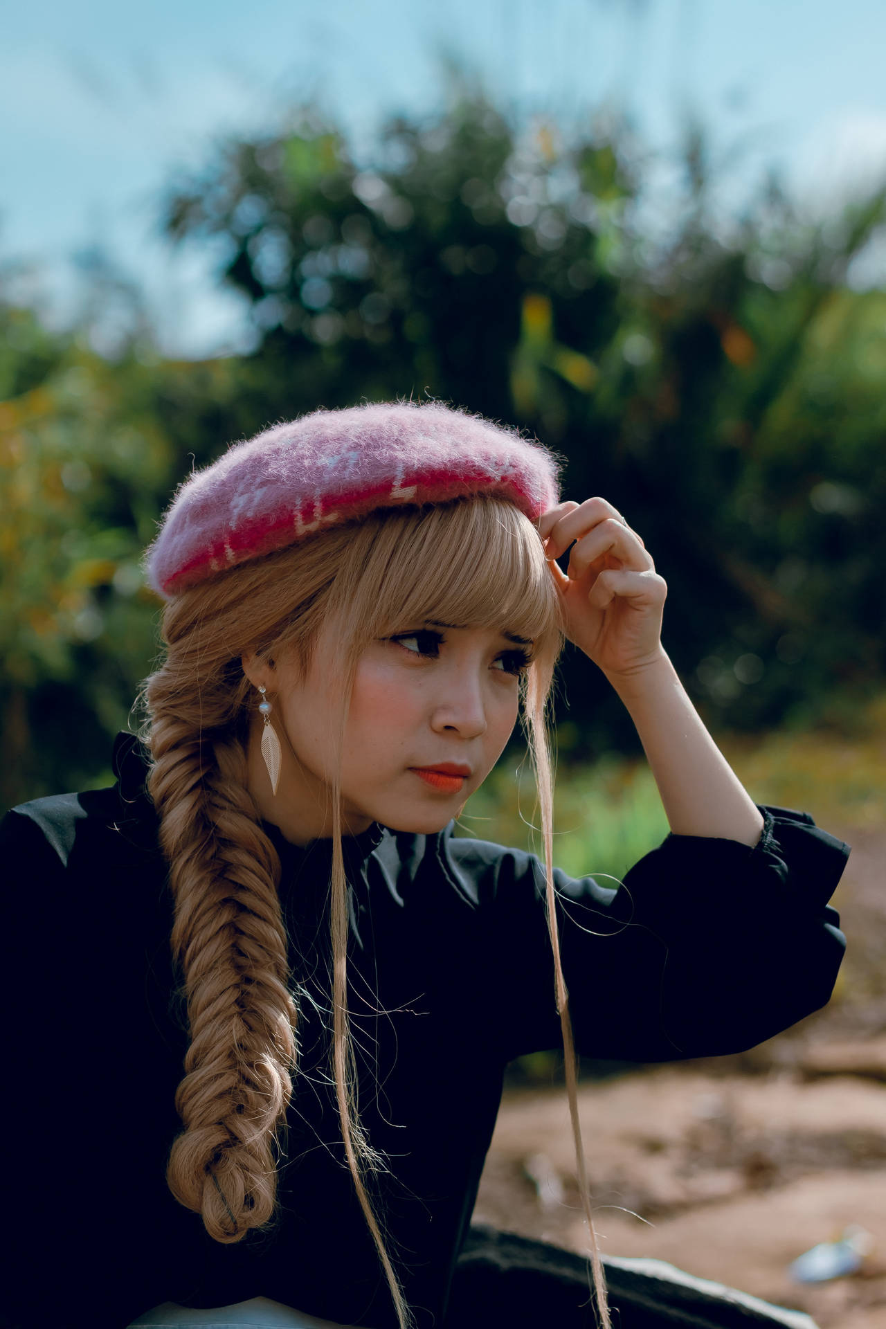 Cute Japanese Girl With Braids Background