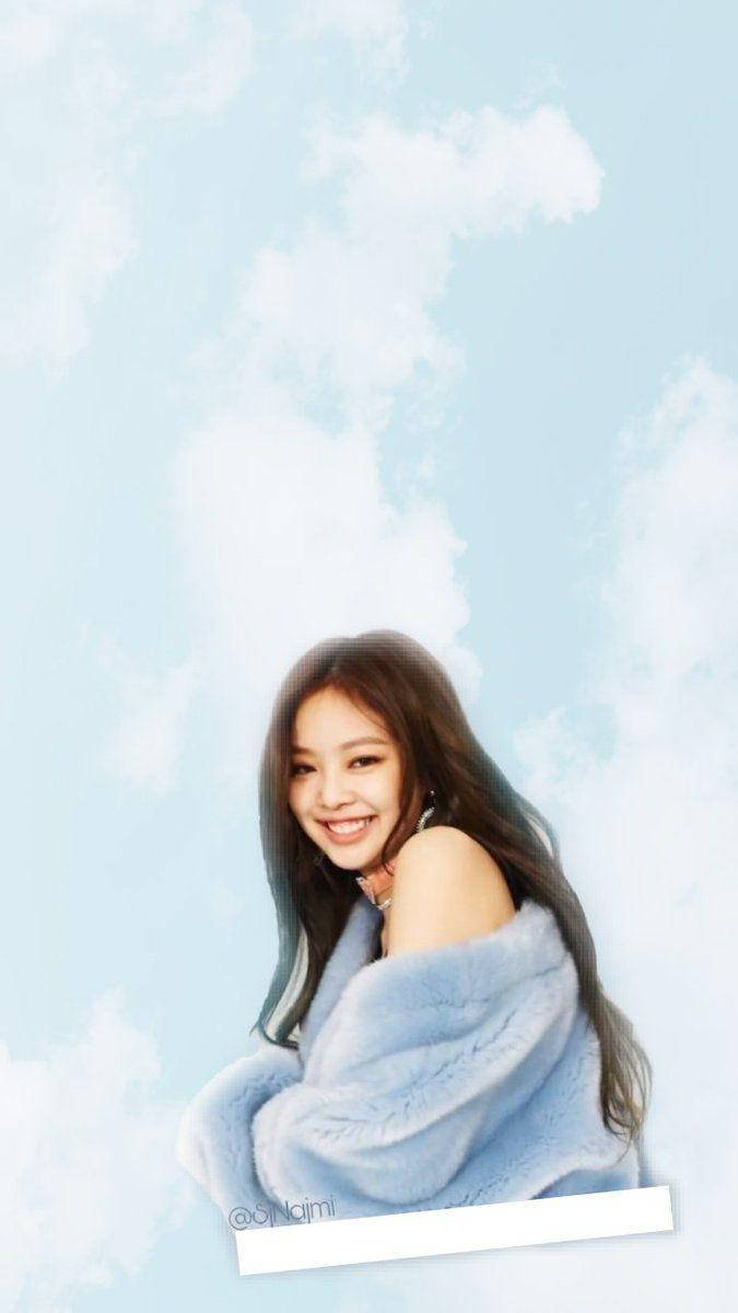 Cute Jennie Wearing Thick Blue Top Background