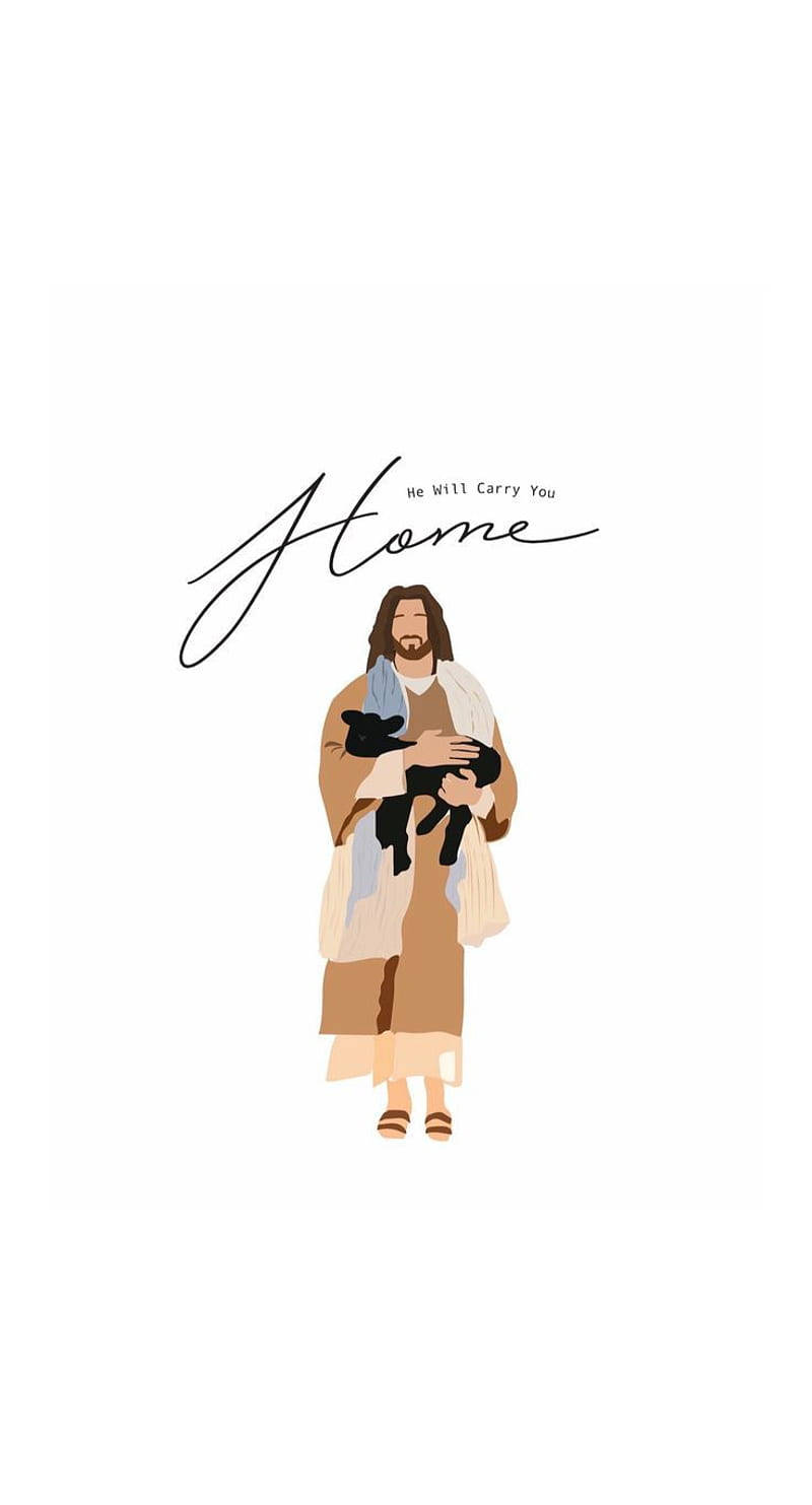 Cute Jesus Carrying Lamb Background