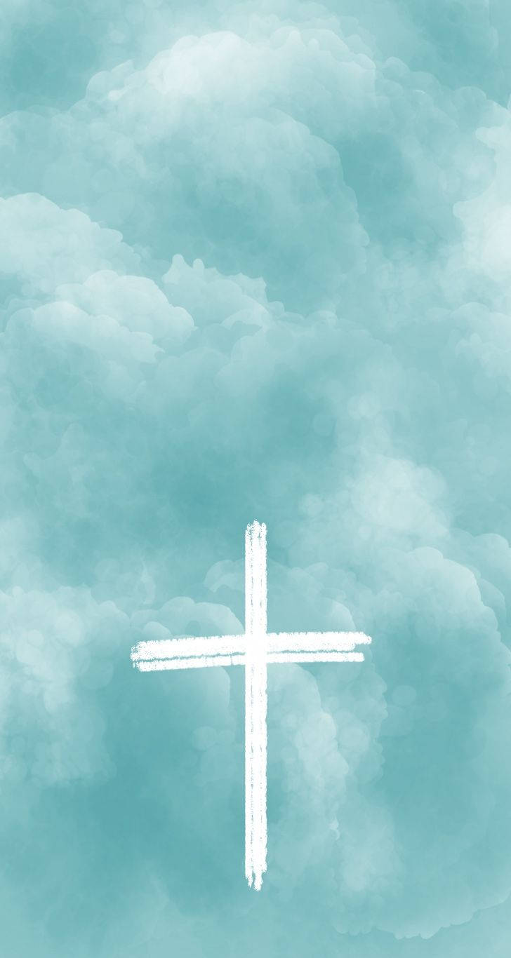 Cute Jesus Cross Blue Clouds Background