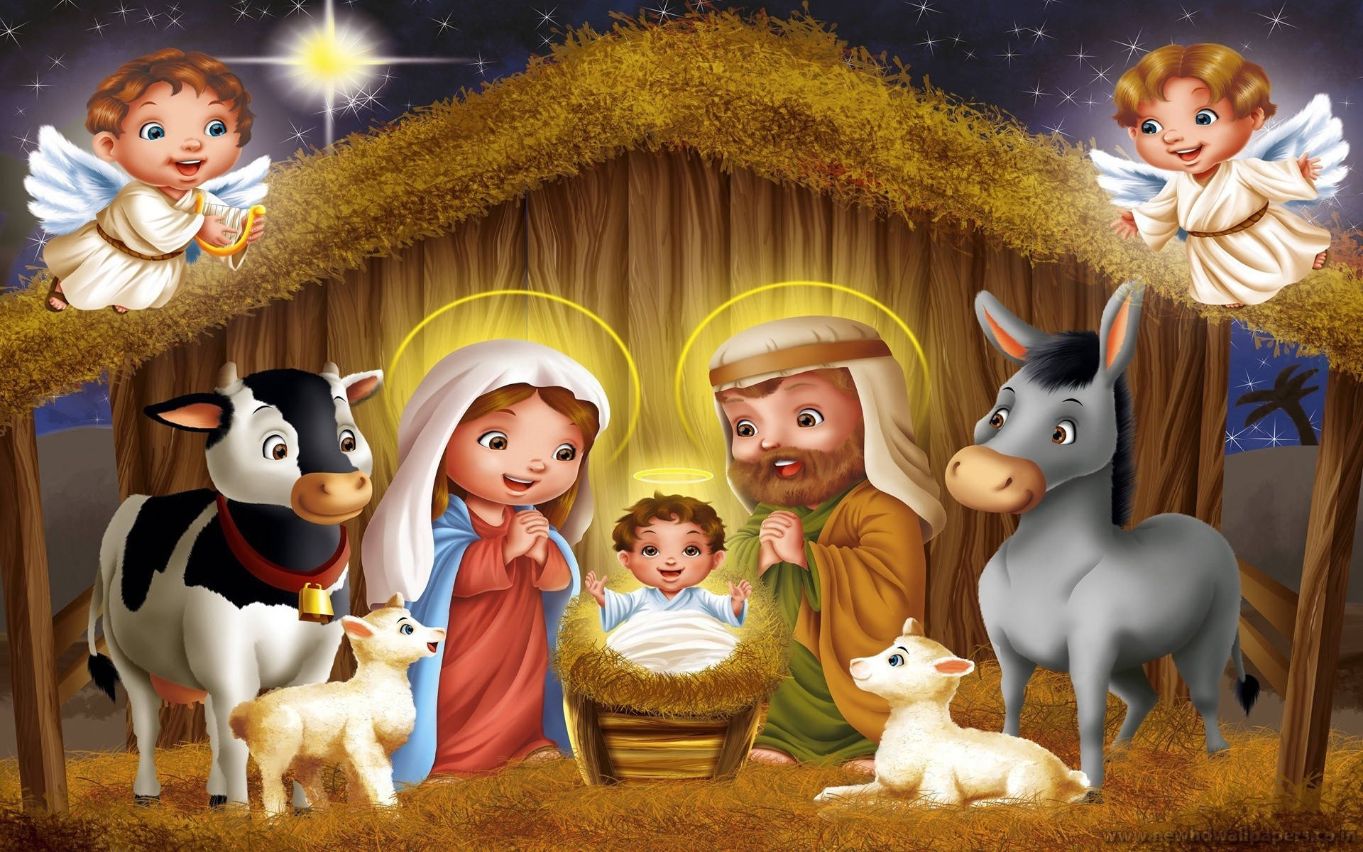 Cute Jesus In Nativity Scene Background