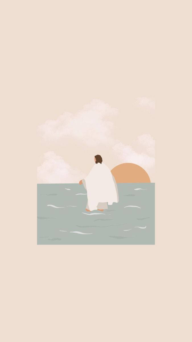 Cute Jesus Walking On Water Background