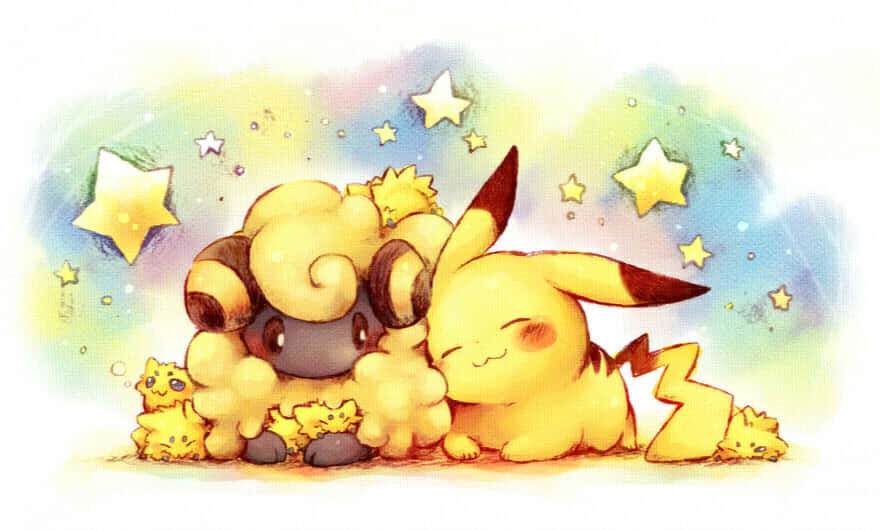Cute Joltik Cuddling With Mareep And Pikachu