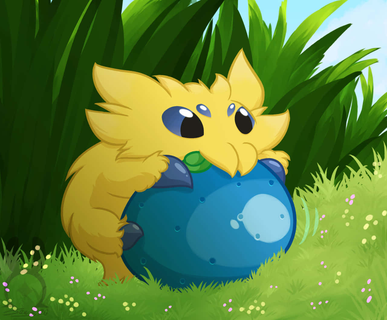Cute Joltik Eating A Berry Desktop Background