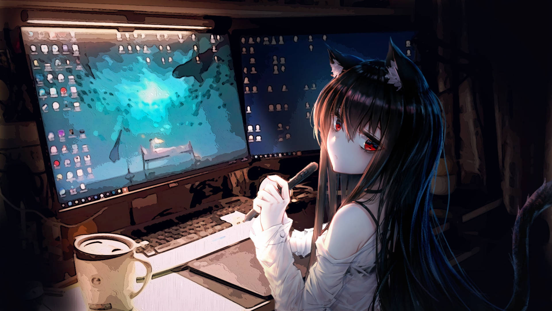 Cute Kawaii Anime Cat Girl Desk