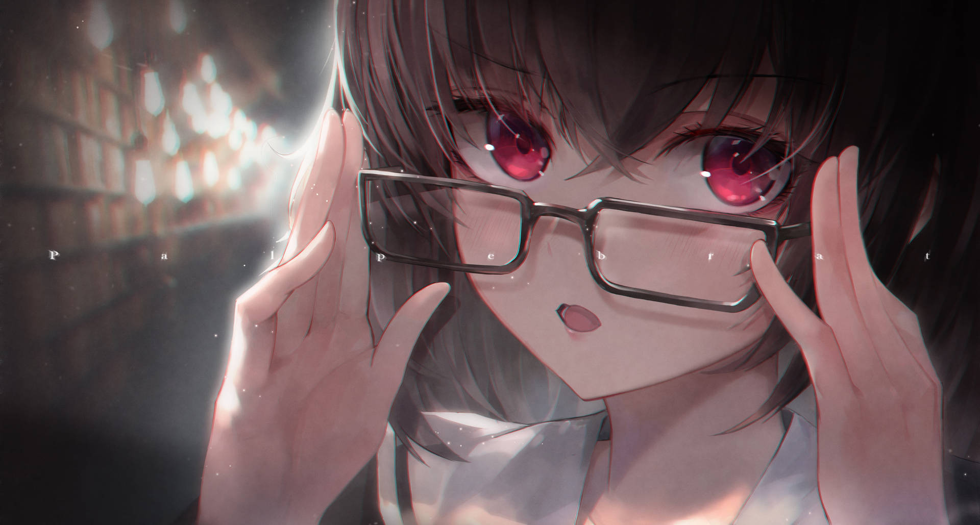 Cute Kawaii Anime Girl Adjusting Glasses Background