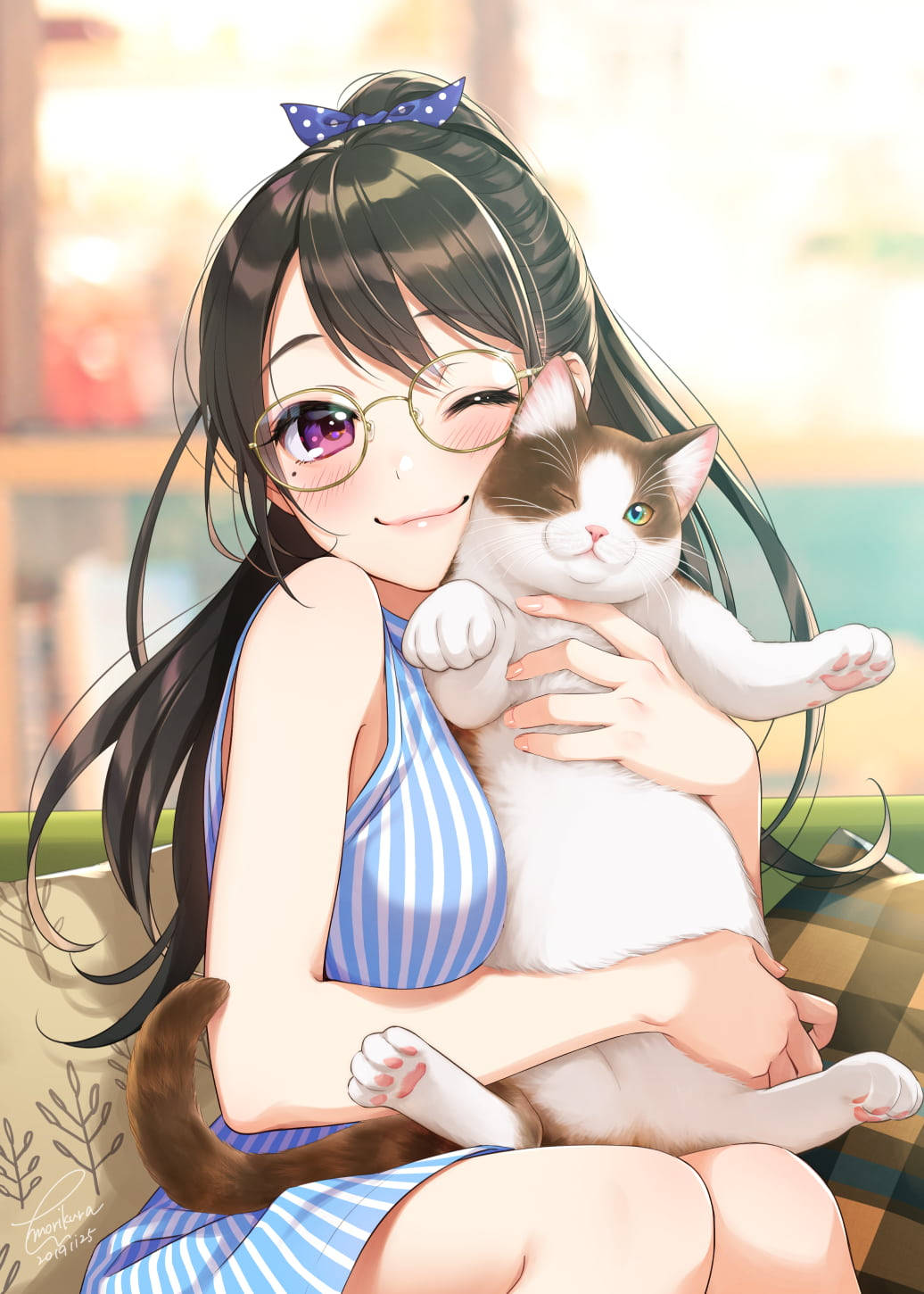 Cute Kawaii Anime Girl And Cat Background