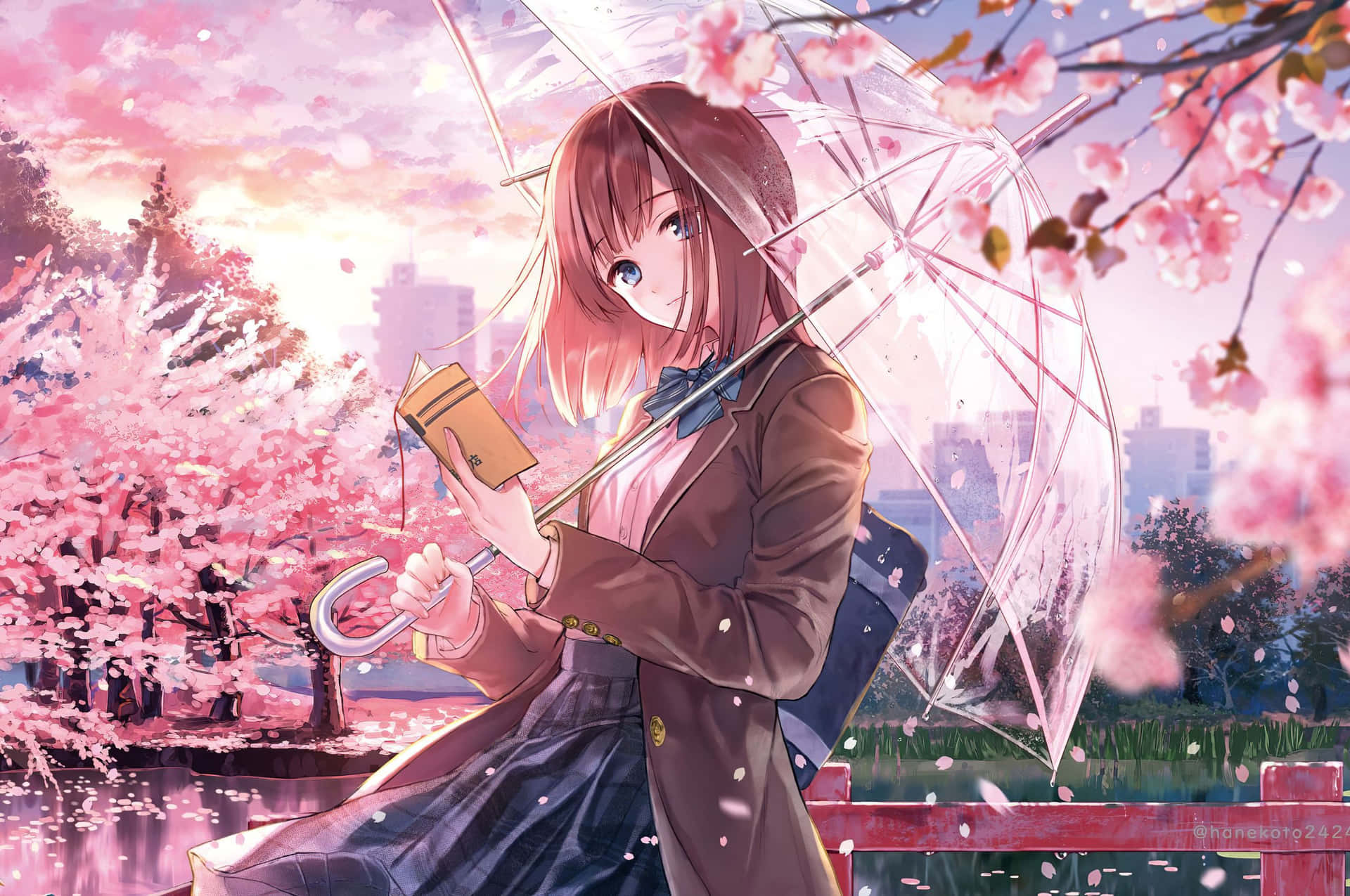 Cute Kawaii Anime Girl With Umbrella Background
