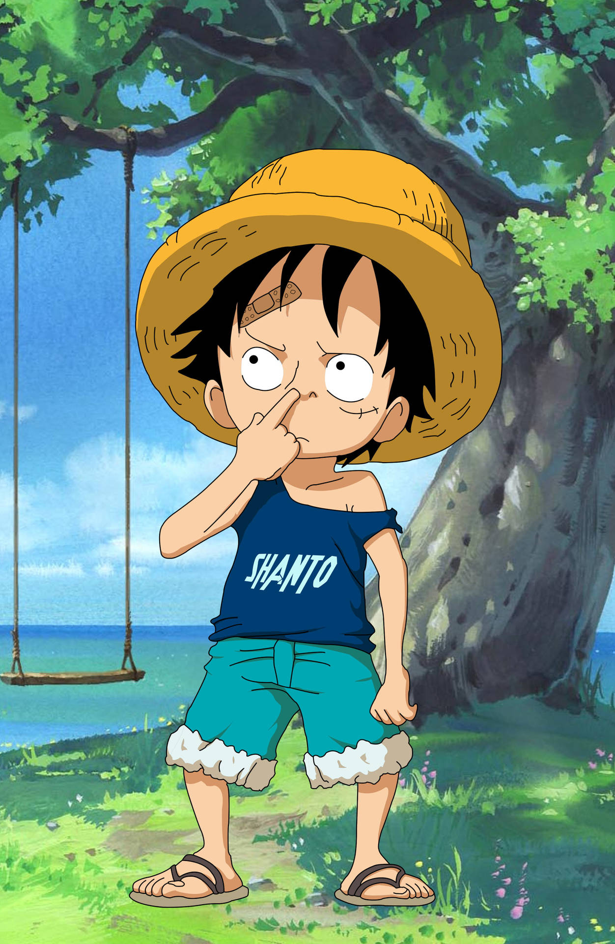 Cute Kawaii Anime Luffy Picking Nose Background