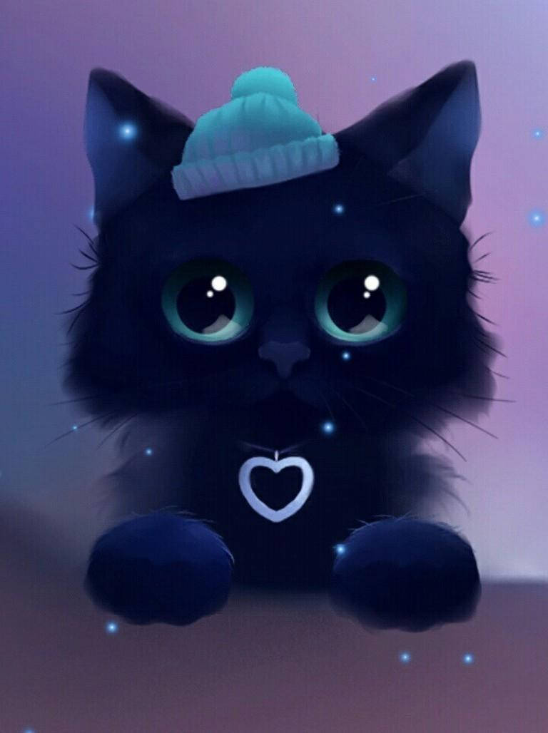 Cute Kawaii Cat Blue Beanie Background