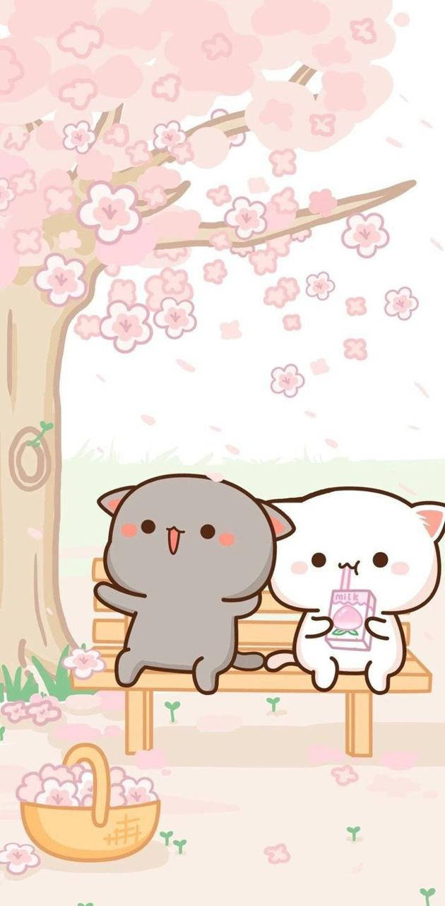 Cute Kawaii Cat Cherry Blossom Tree Background