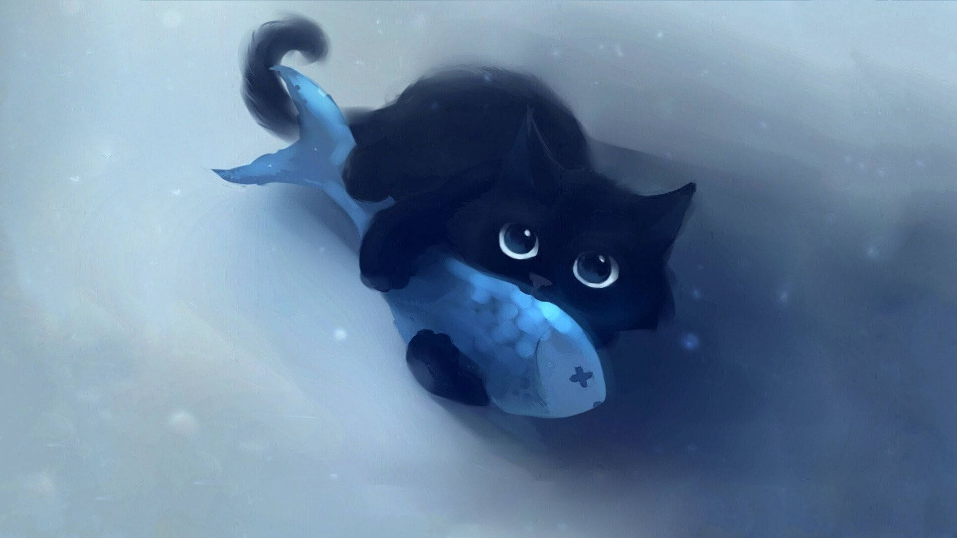 Cute Kawaii Cat Fish Background