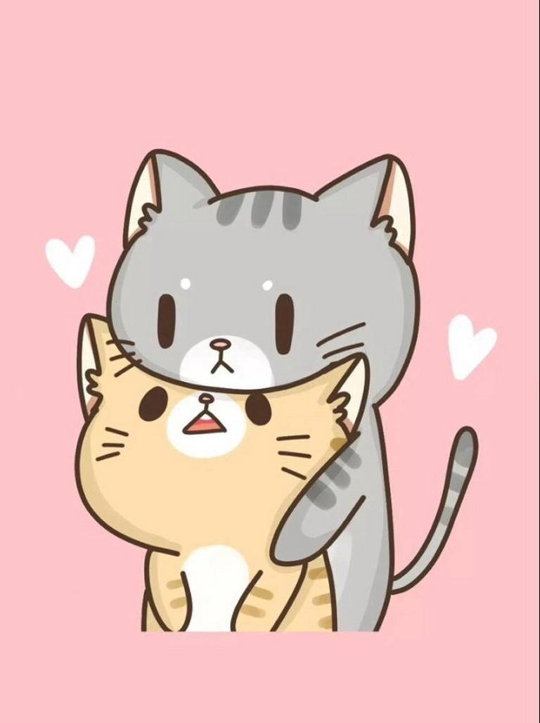 Cute Kawaii Cat Hug Background