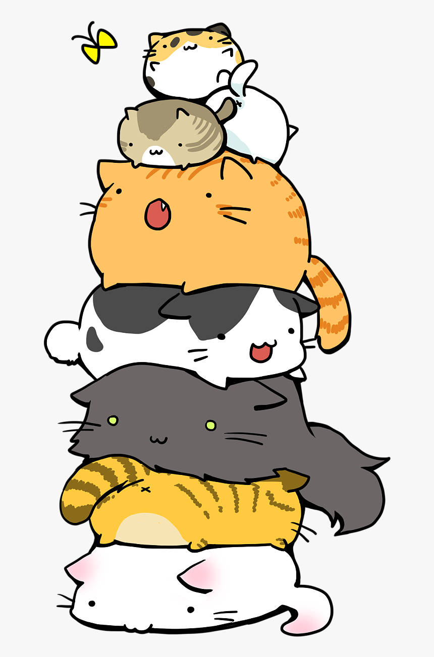 Cute Kawaii Cat Stacked On Each Other Background