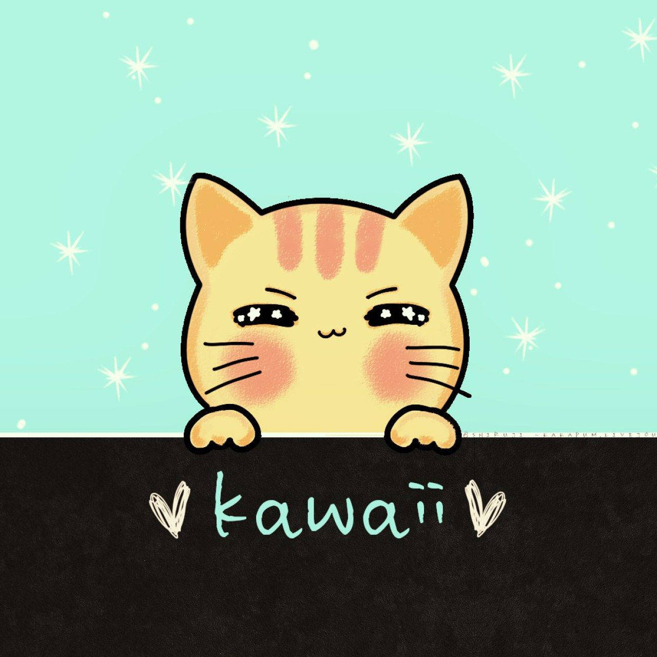 Cute Kawaii Cat With Text Background