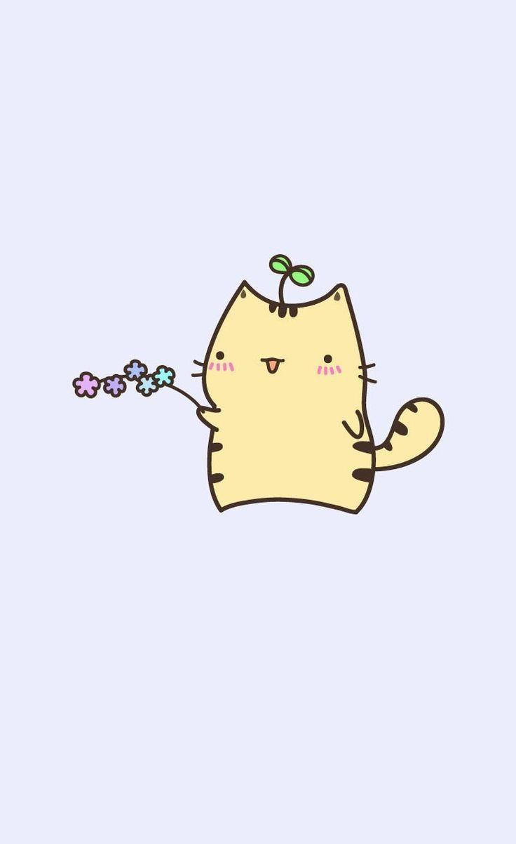 Cute Kawaii Cat Yellow Background