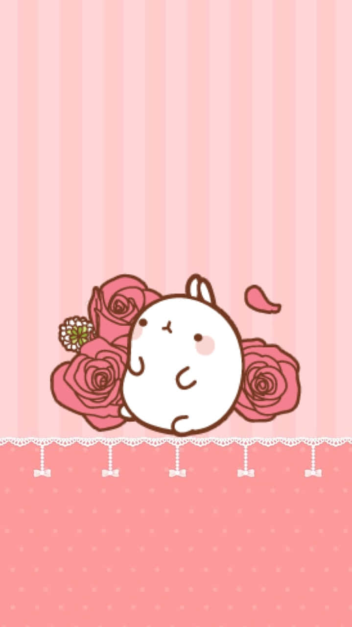 Cute Kawaii Molang On Pink Background