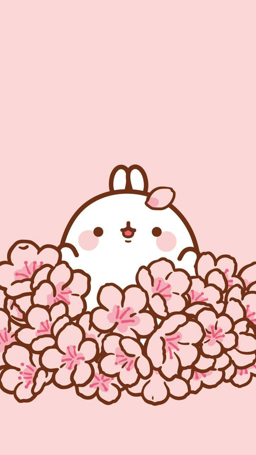 Cute Kawaii Molang With Flowers Background