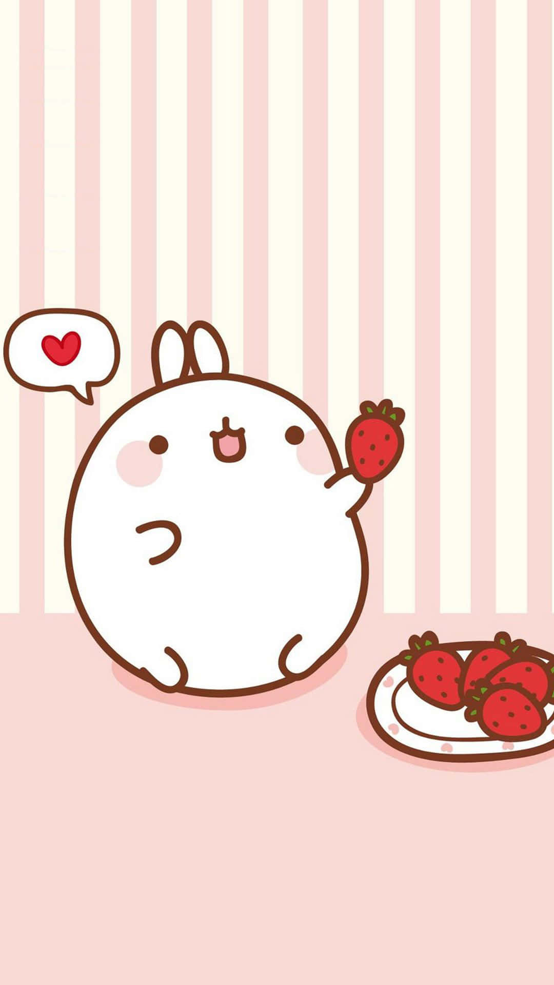 Cute Kawaii Molang With Strawberries Background