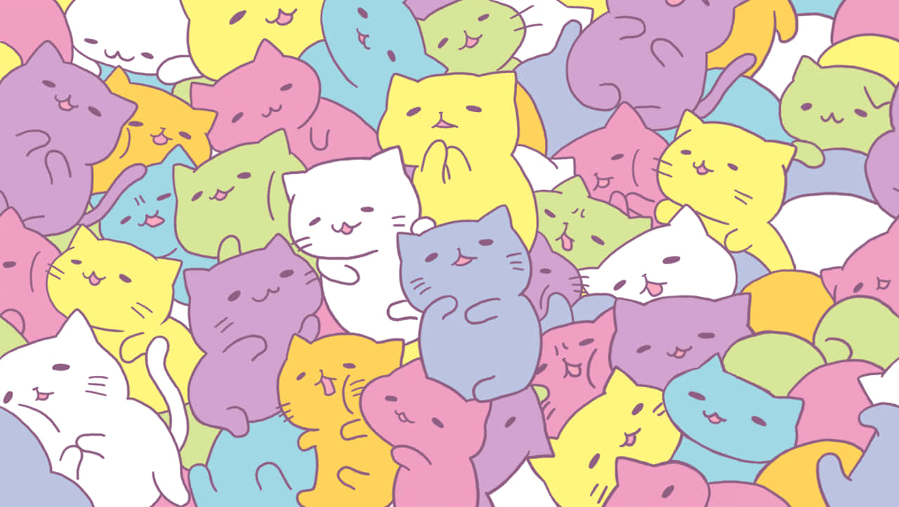 Cute Kawaii Pile Of Cats Background
