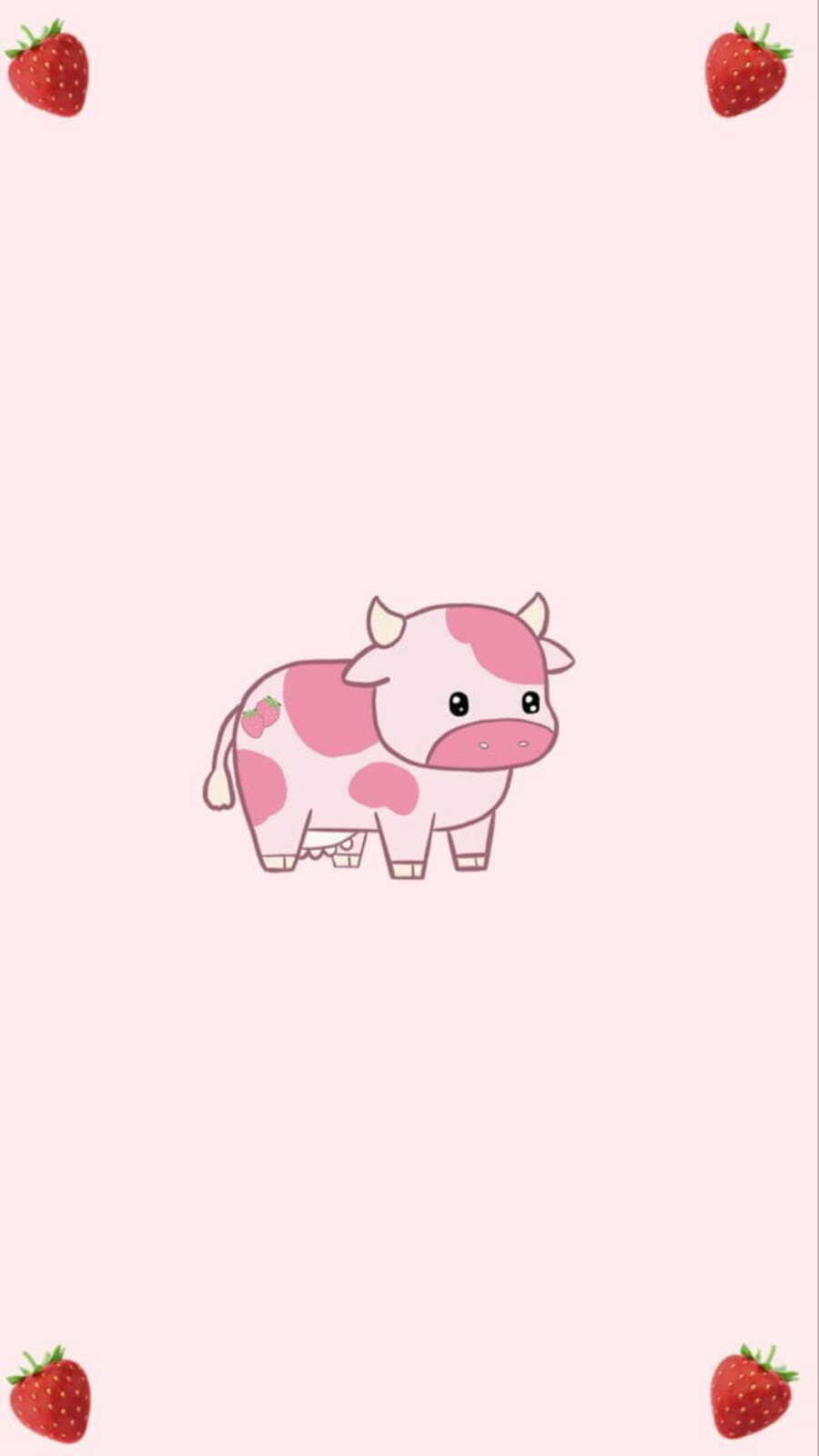 Cute Kawaii Strawberry Cow In A Playful Strawberry Field Background