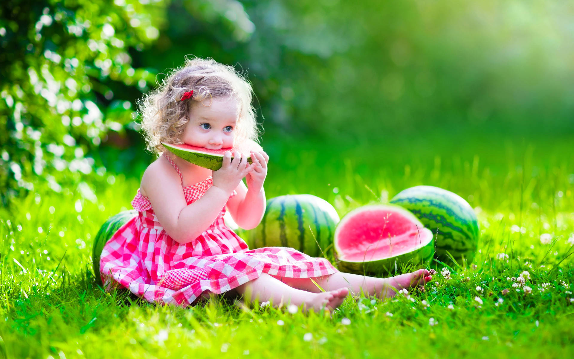 Cute Kid While Enjoying Watermelon Background