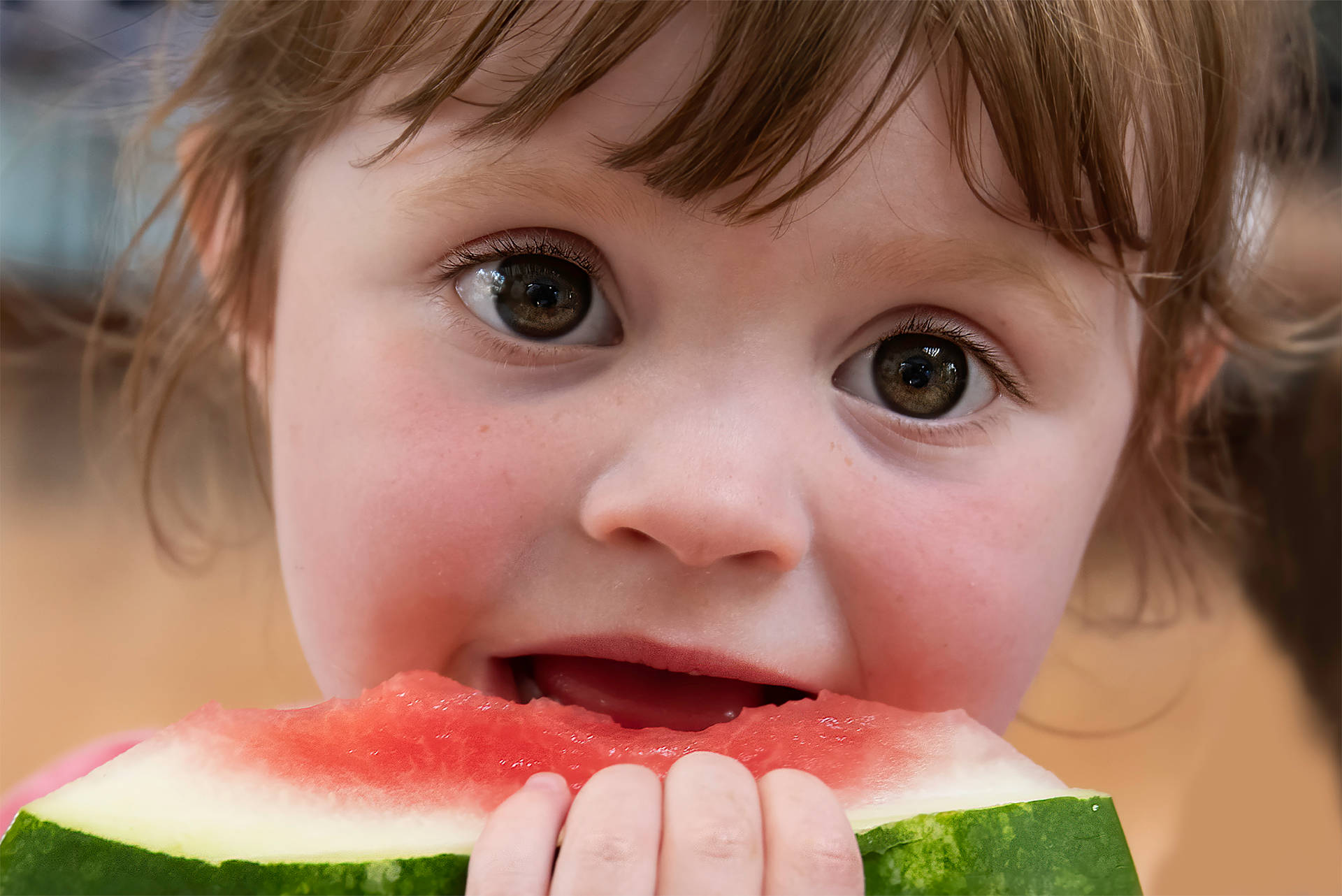 Cute Kid With Watermelon Background
