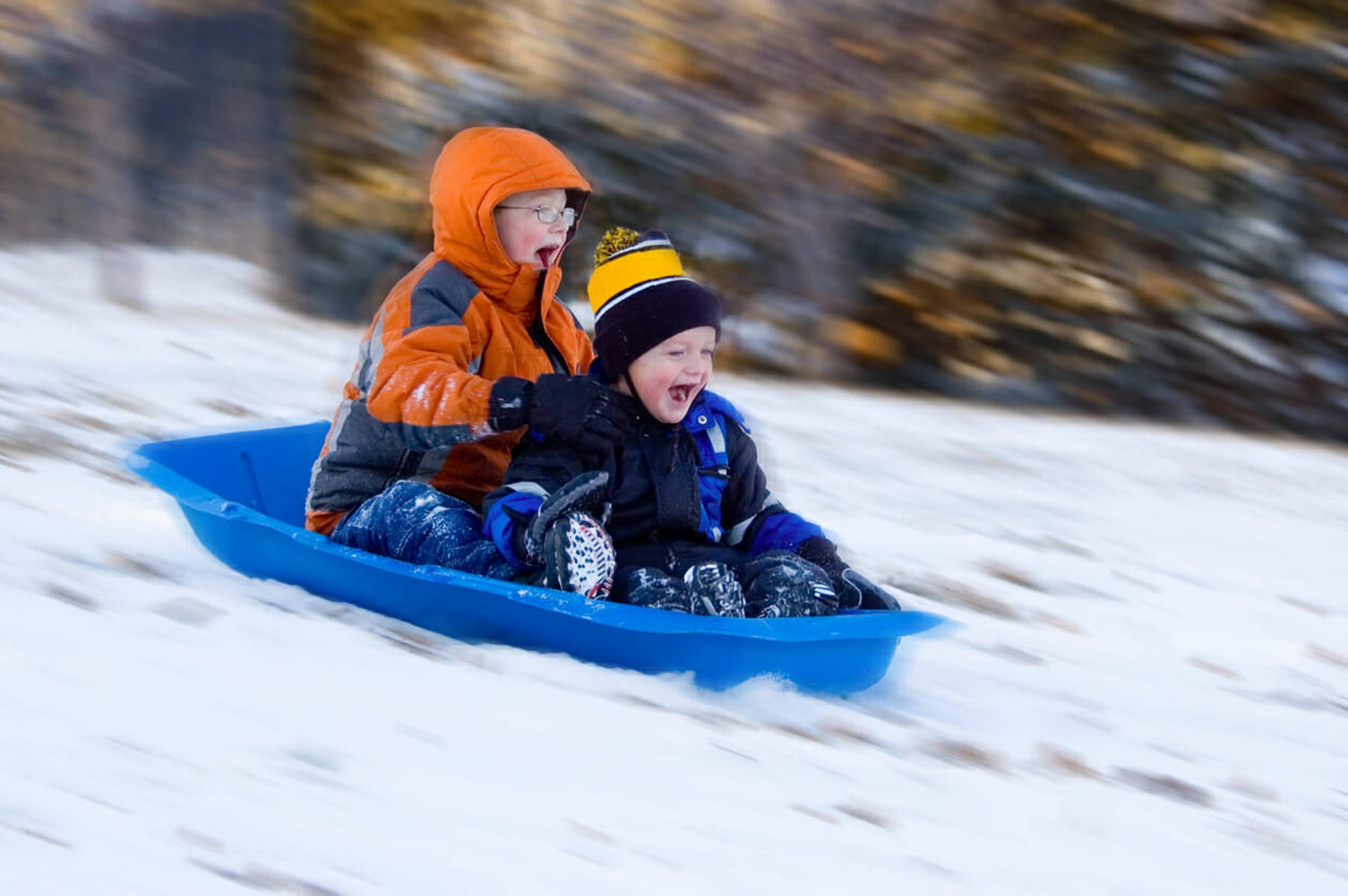 Cute Kids Happy Sledding Background