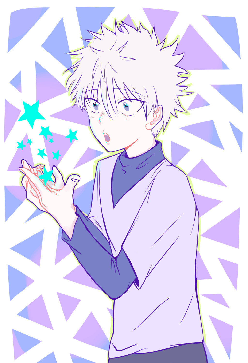 Cute Killua Being Amazed And Holding Blue Stars Background