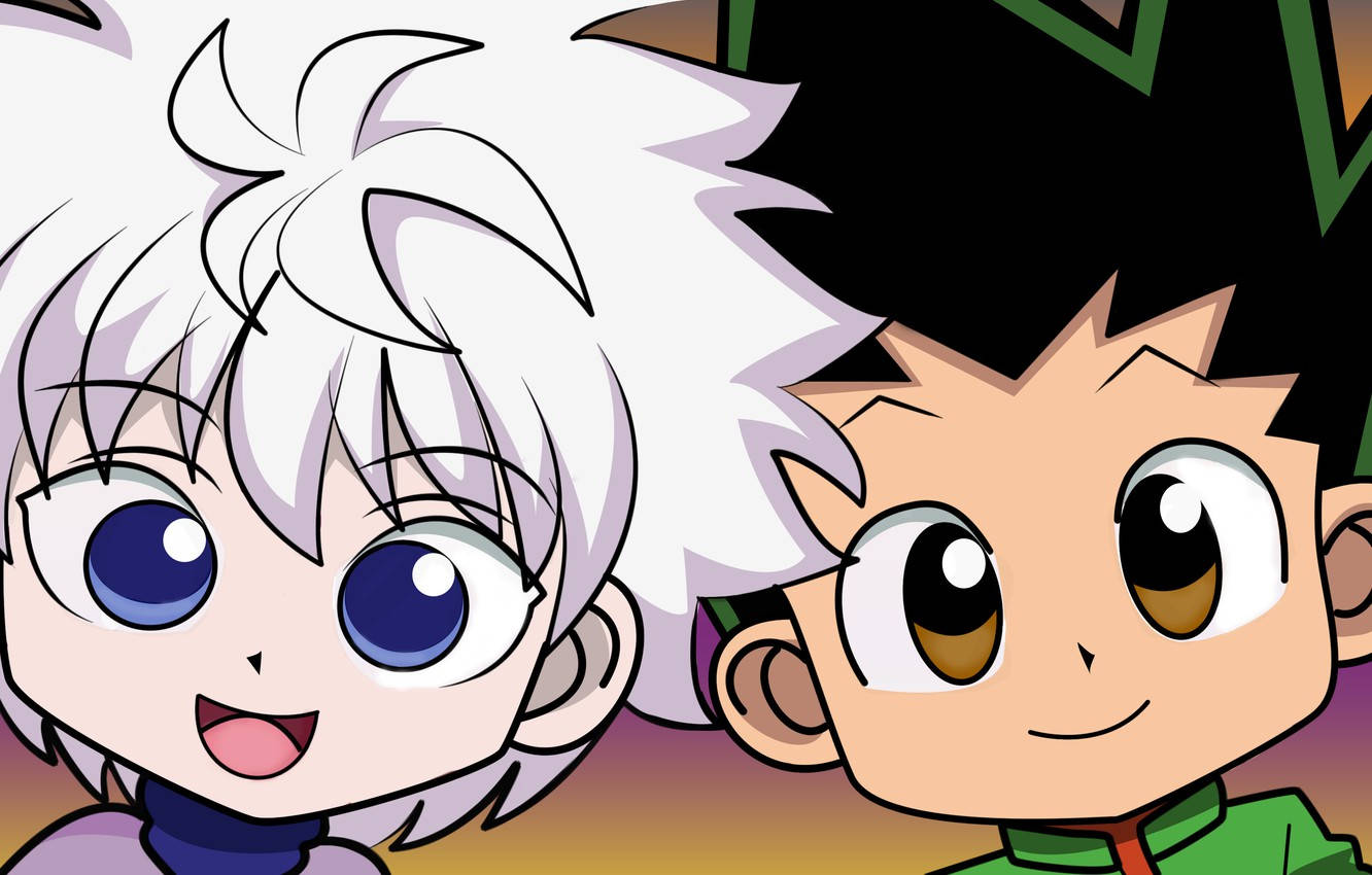 Cute Killua Chibified With Gon Background