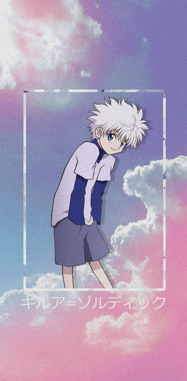 Cute Killua Over Pastel Sky Background Background