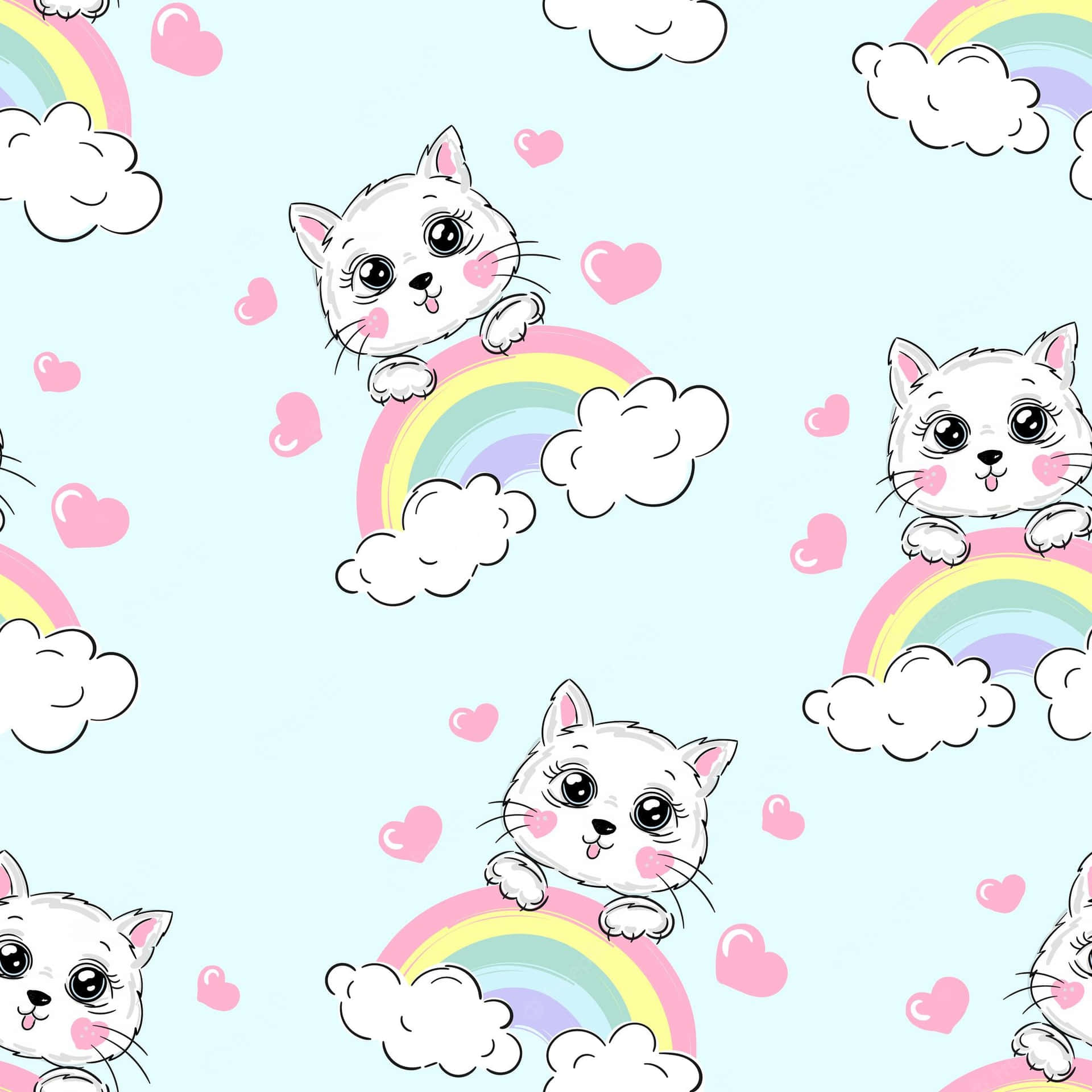Cute Kitties In Rainbow Patterm Background