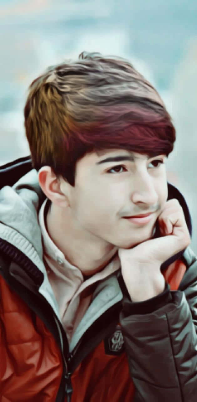 Cute Korean Boy Wearing A Red Jacket Background