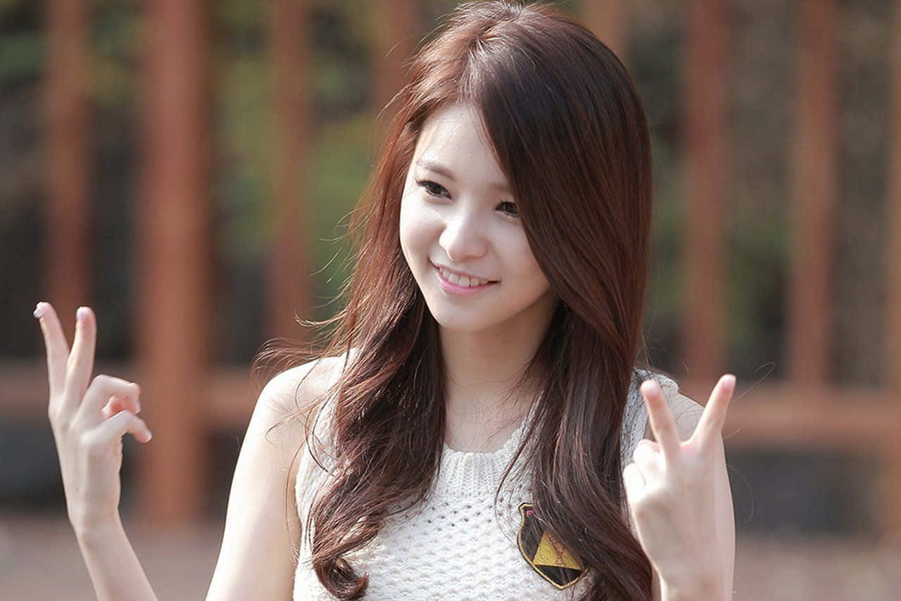 Cute Korean Girl Peace Sign