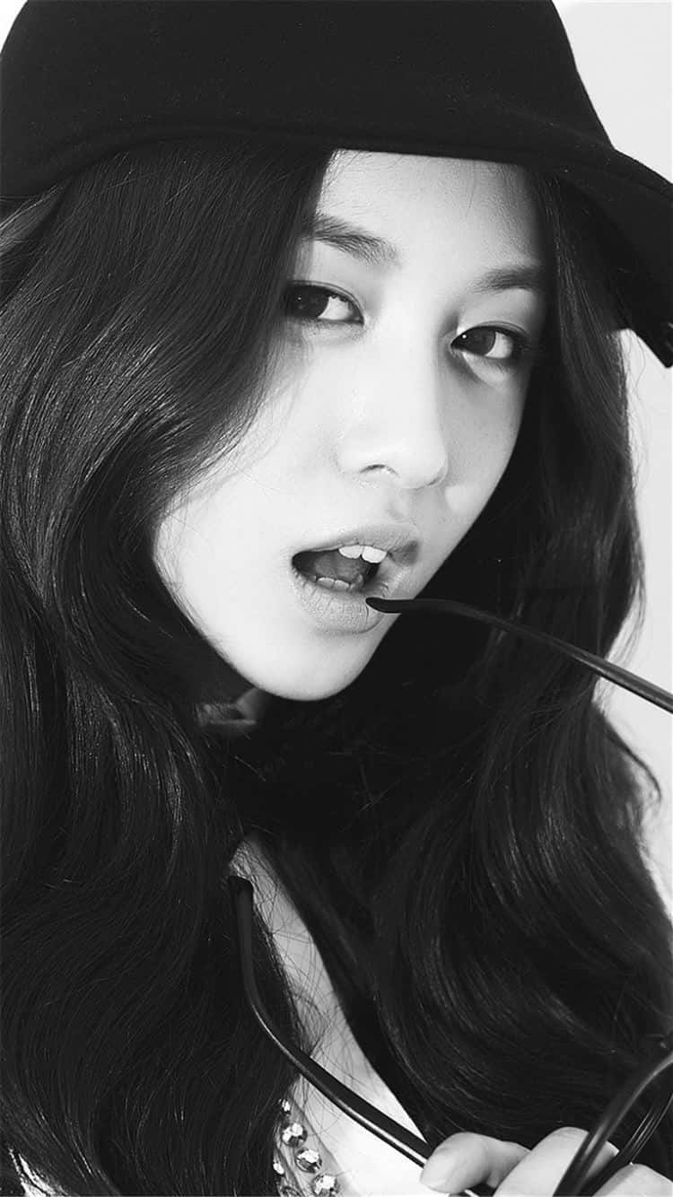 Cute Korean Singer Park Ji Yeon Black And White Portrait