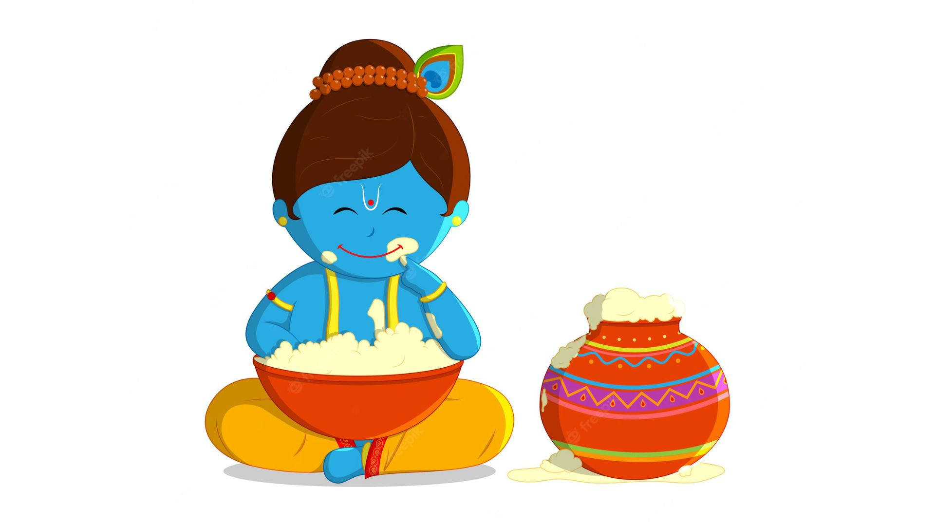 Cute Krishna Eating Rice Background