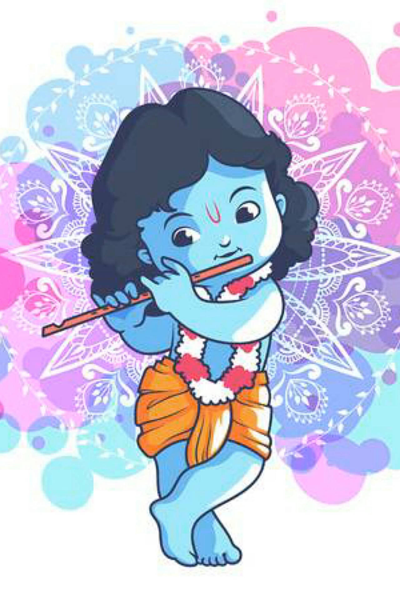Cute Krishna Hd Blue Pink Background