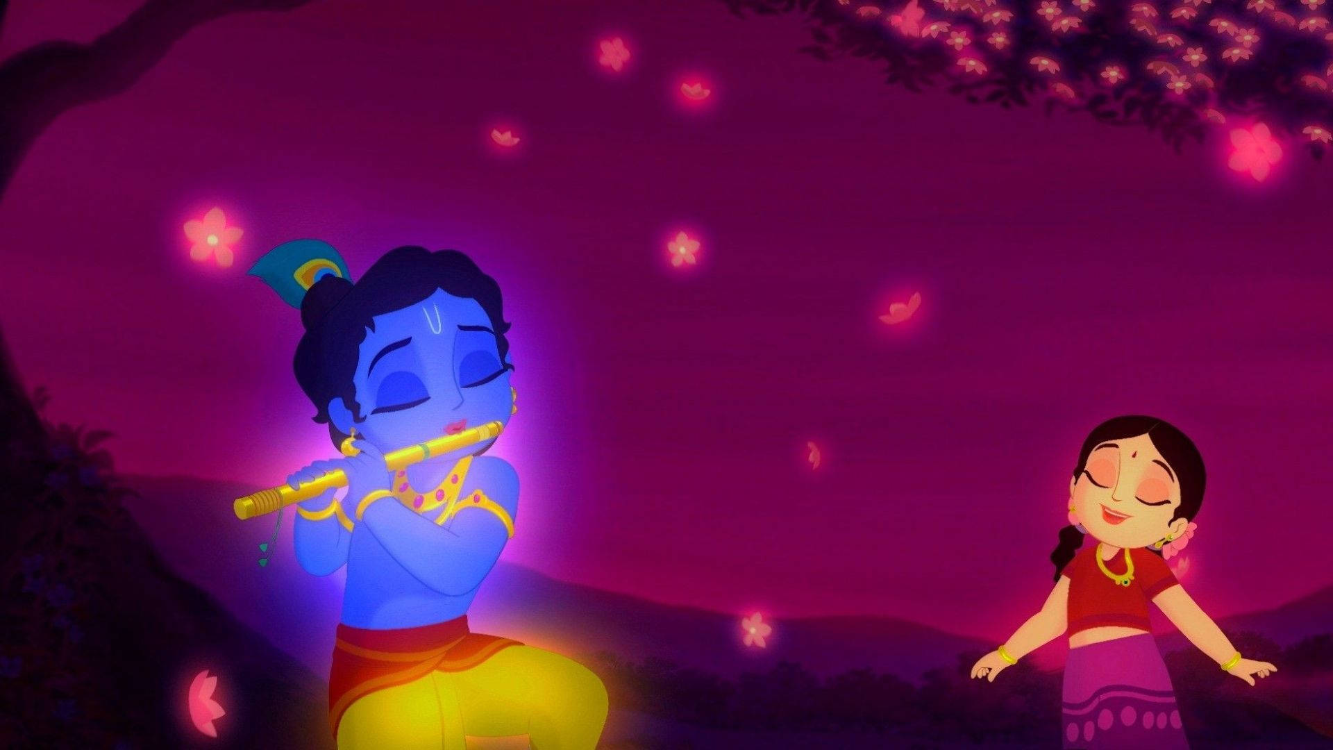 Cute Krishna Playing Flute Background