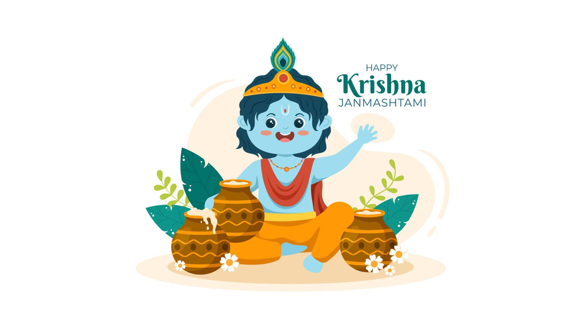 Cute Krishna With Pots Background