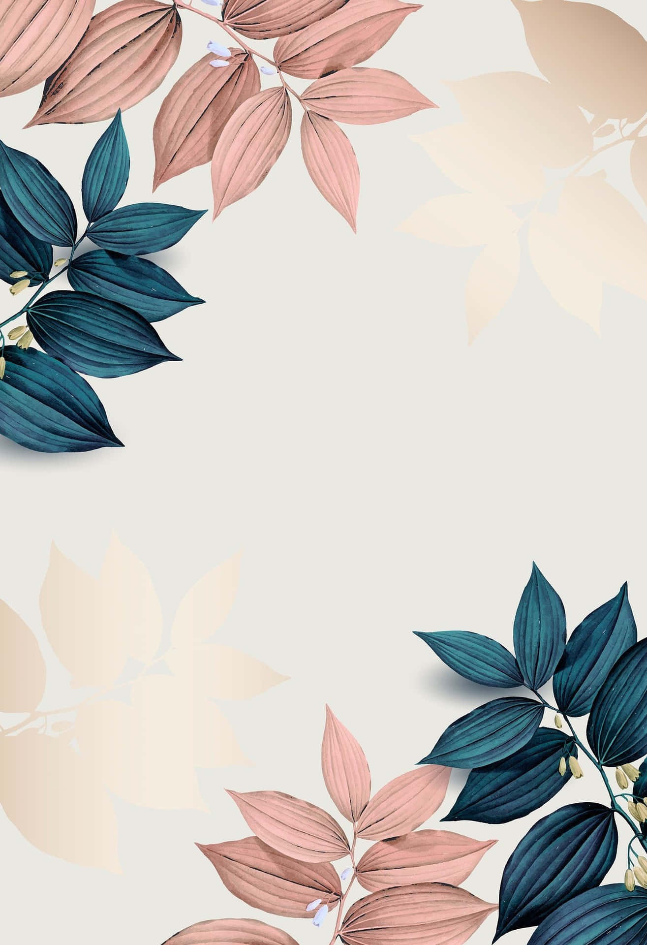 Cute Leaves Blue And Pink For Illustrations Background