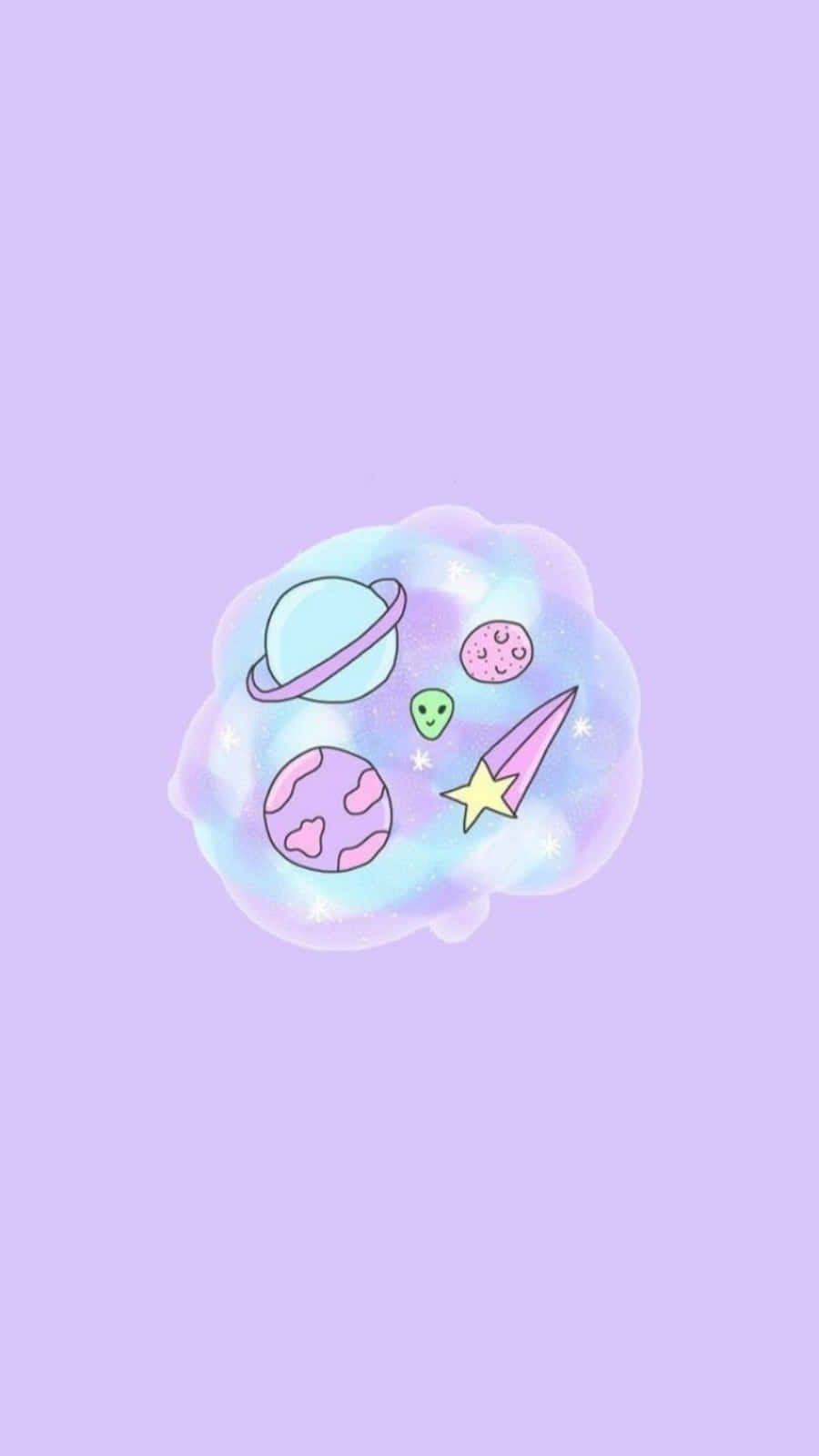 Cute Light Purple Planets Doodles Background