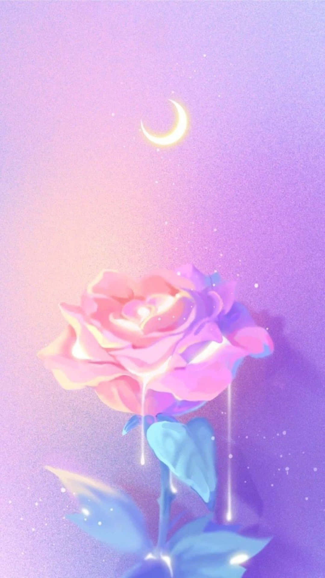 Cute Light Purple Rose And Moon Background