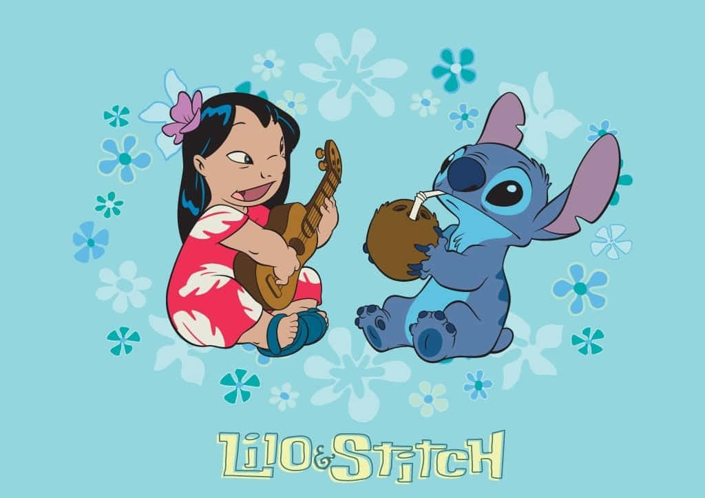 Cute Lilo And Stitch Hugging Wallpaper Background