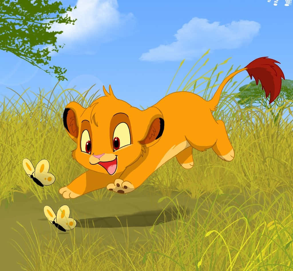 Cute Lion King Baby Simba Chasing Butterflies
