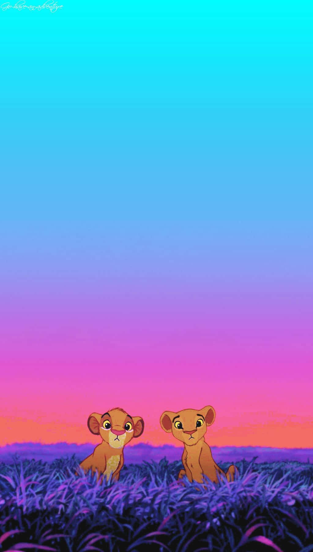 Cute Lion King Characters Simba And Nala Background