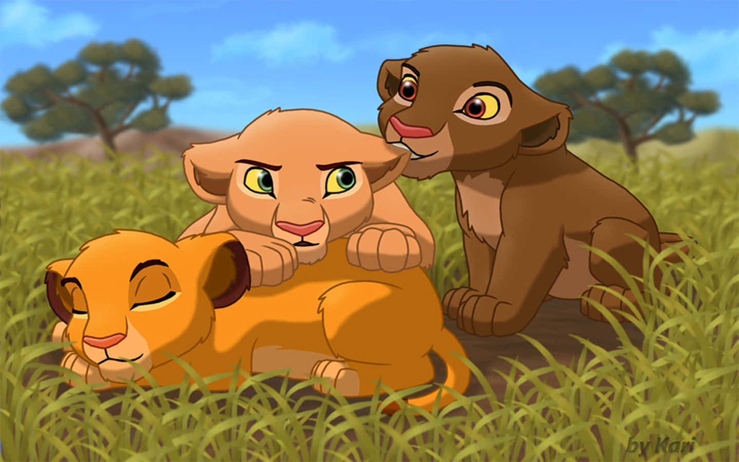 Cute Lion King Cubs Simba With Nala And Chumvi