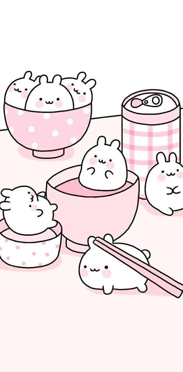 Cute Little White Rabbits Background