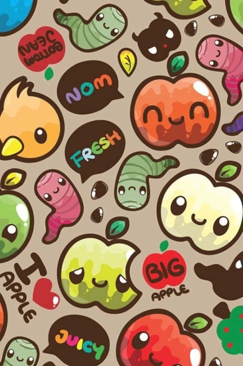 Cute Lock Screen Apples Worms Background