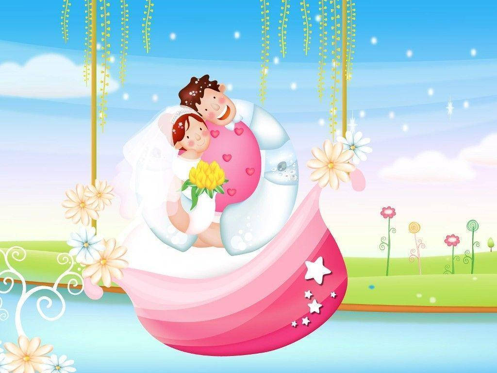 Cute Love Cartoon Couple Background